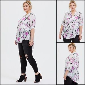 TORRID Pink Rose Floral Chiffon High Low Babydoll Blouse